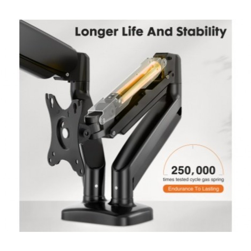 Dual Monitor Stand Arm, Gas Spring 2 Monitor Desk Mount Adjustable Height Swivel VESA Bracket With Clamp And Grommet Base Fits 13-32 Inch