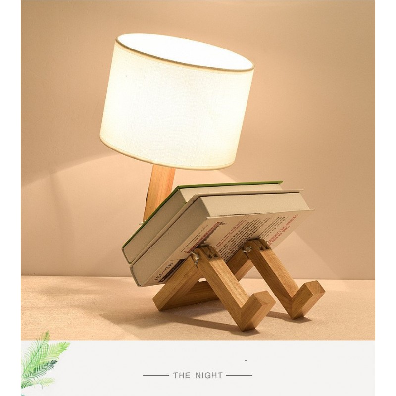 Wooden Table Lamp, Bedside Reading Lamp, Fabric Lighting