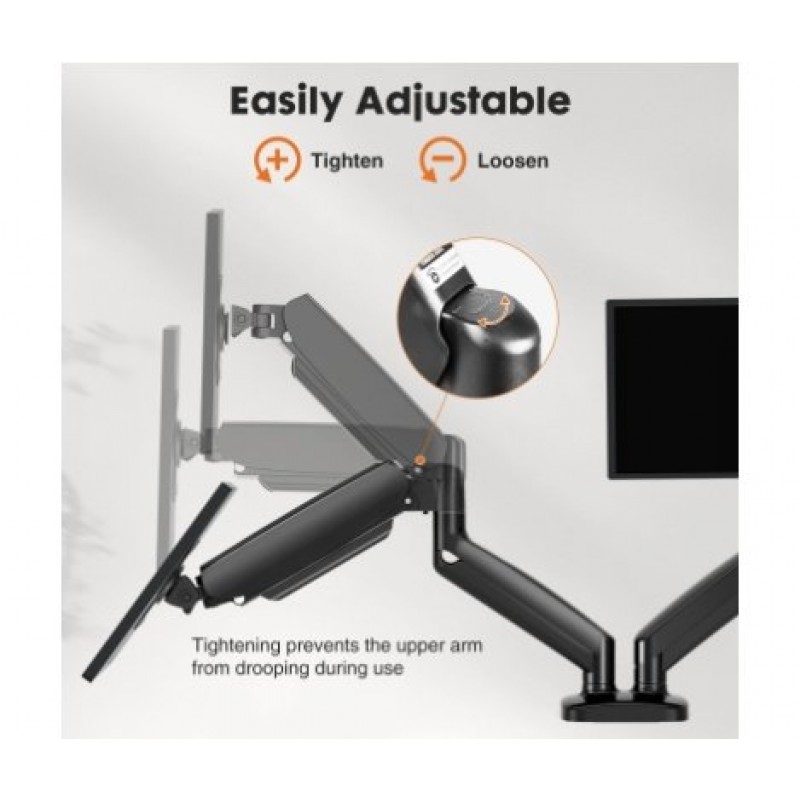 Dual Monitor Stand Arm, Gas Spring 2 Monitor Desk Mount Adjustable Height Swivel VESA Bracket With Clamp And Grommet Base Fits 13-32 Inch